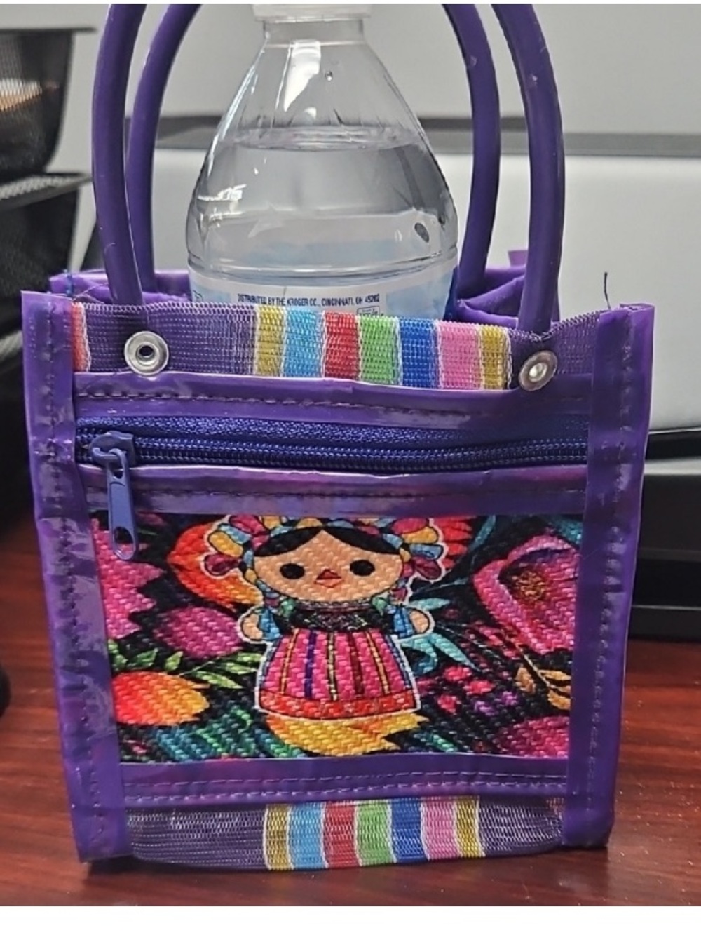 Embroidered Embellished Mini Tote Bag -  Purple NEW
